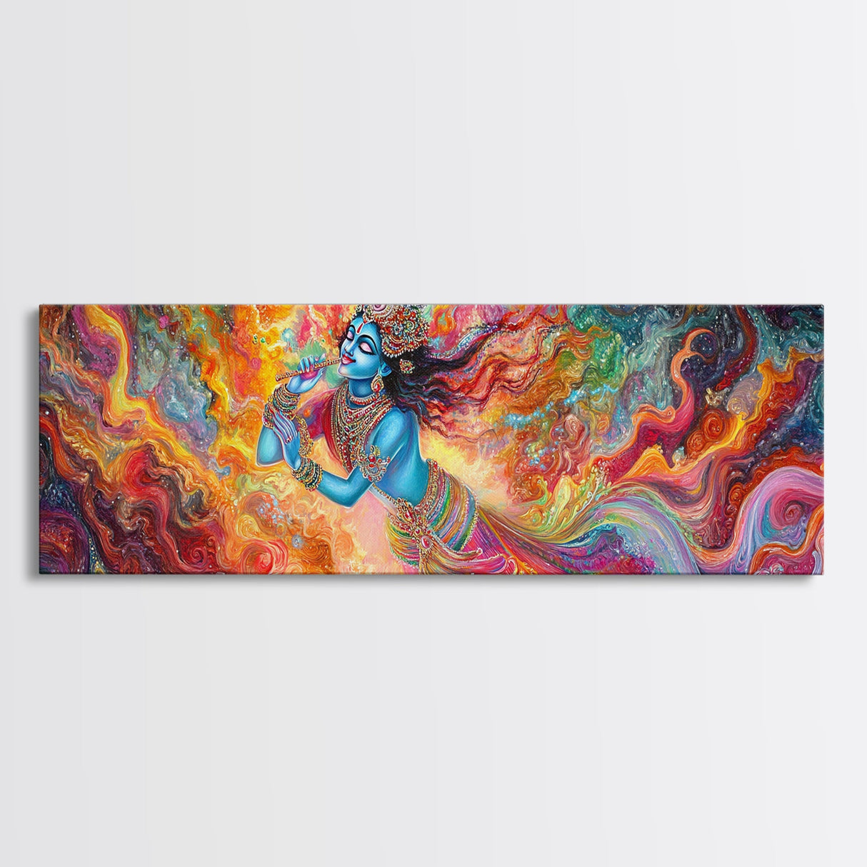 Radha Krishna Wall Art Framed Canvas Print, Modern Art Painting of Radha Krishna, Hindu Art, Radha Krishna Painting, Panoramic Art