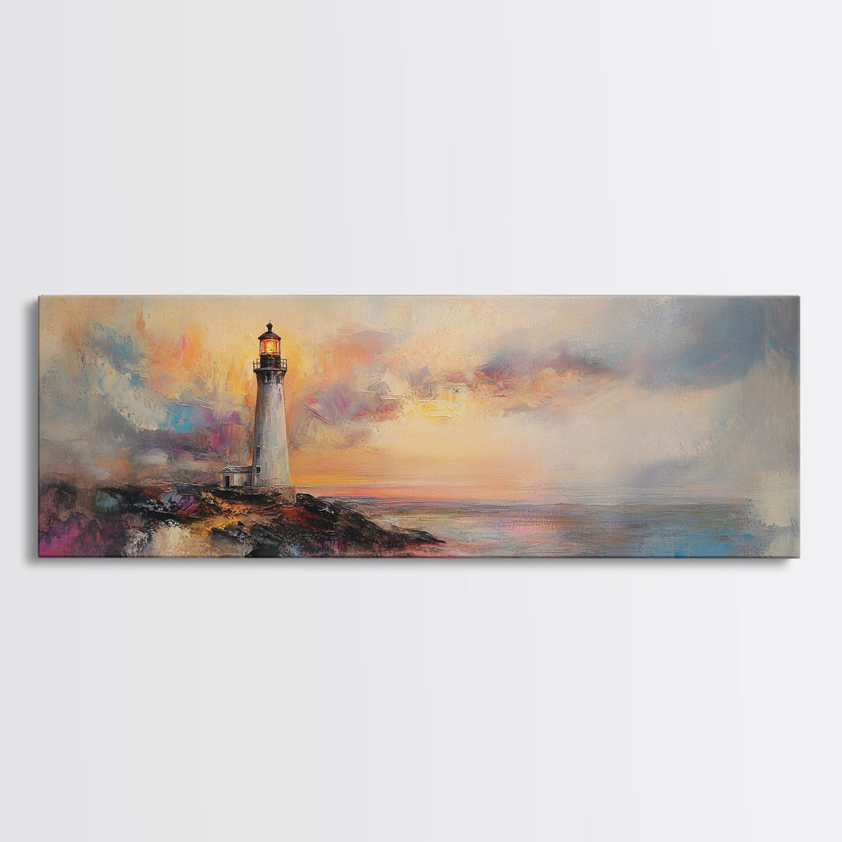Lighthouse Painting Canvas Print, Lighthouse Art, Lighthouse Print, Lighthouse Gifts, Lighthouse Prints, Panoramic Art, Nautical Decor