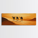 Camels in the desert Framed Canvas Print, Desert Painting, Desert Wall Art, Southwestern Decor, Minimalist Decor, Orange Hues Art