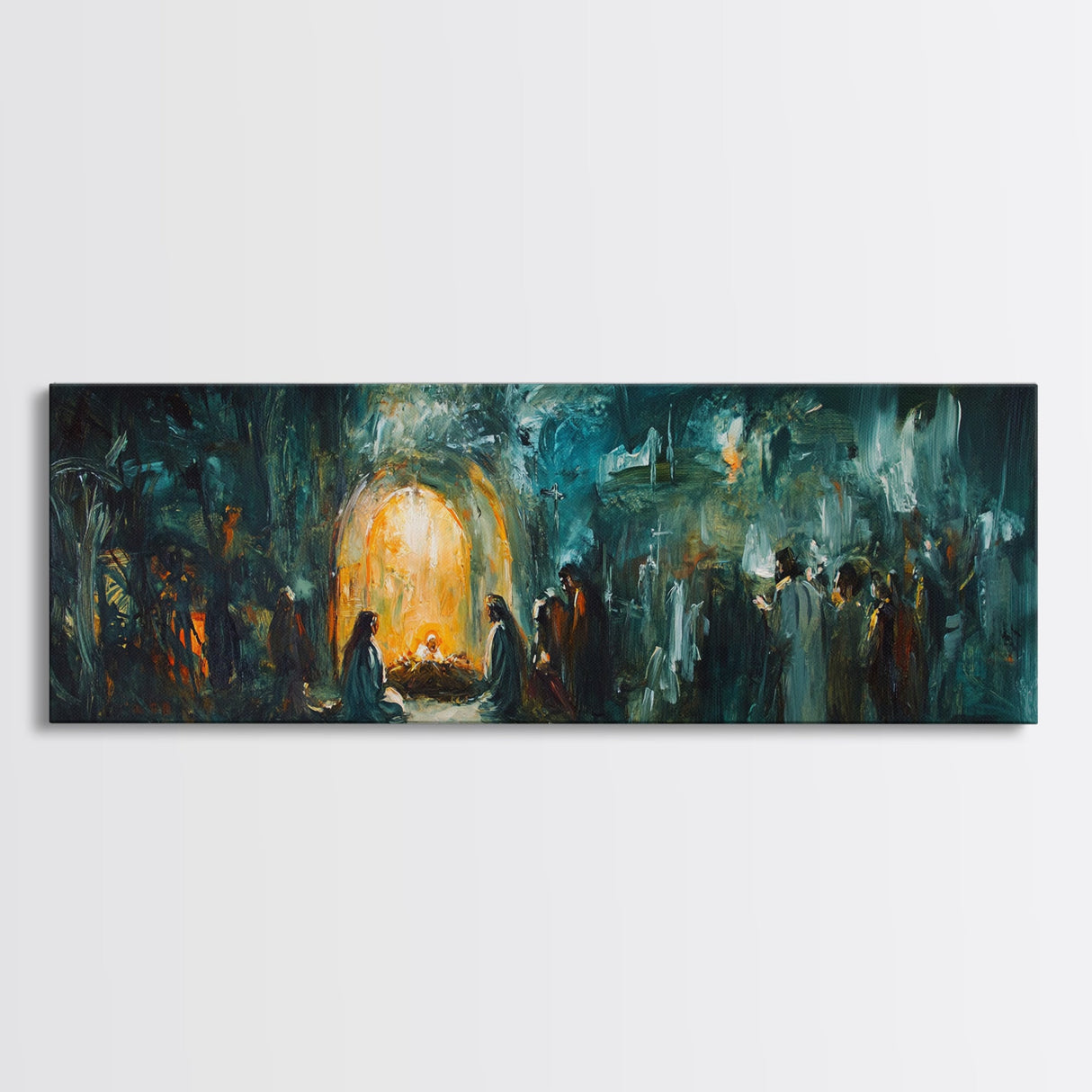 Horizontal Nativity Scene Painting Print, Framed Canvas Print, Nativity Art, Christmas Decor, Traditional Christmas Wall Art