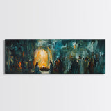 Horizontal Nativity Scene Painting Print, Framed Canvas Print, Nativity Art, Christmas Decor, Traditional Christmas Wall Art