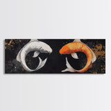 Koi Fish Infinite Sign Framed Canvas Print Ready To Hang, Wabi Sabi Home Decor, Panoramic Extra Wide Art, 20 x 60 Wall Art
