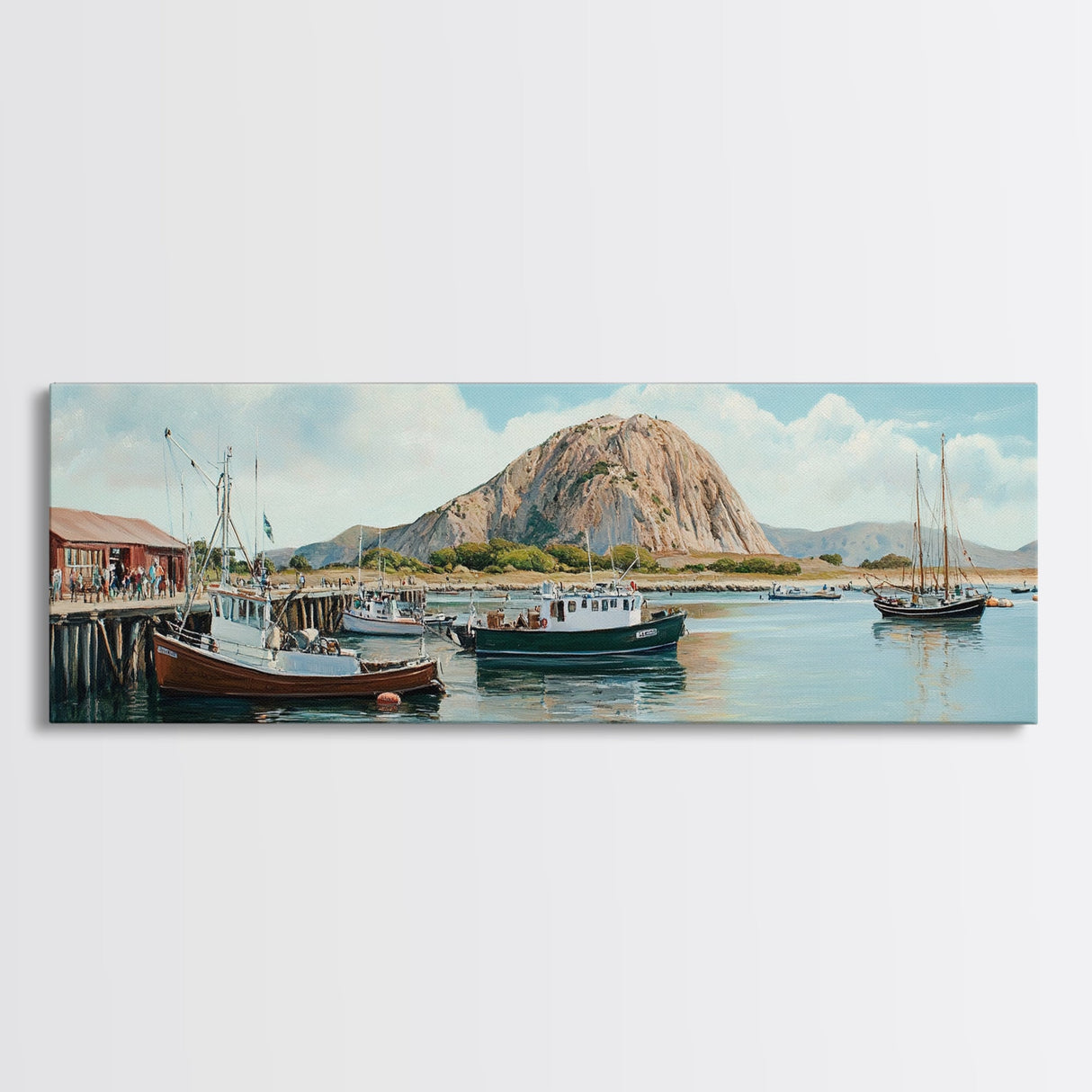 Morro Bay Panoramic Art, Nautical Landscape Painting, Canvas Print, Seascape Panoramic Painting, Seascape Landscape Wall Art Home Decor
