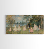 Victorian Spring, Framed Canvas Print, Victorian Style Oil Painting of Ladies On The River