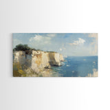 White Cliffs of Dover Framed Canvas Print, England Landscape Painting, Whimsical Wall Art, Light and Airy Eclectic Home Decor, Room Brightening