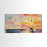 Nautical Seascapes Oil Painting Print, Nautical Landscape Painting, Beach Art, Light House Painting, Sunrise Oil Painting Print