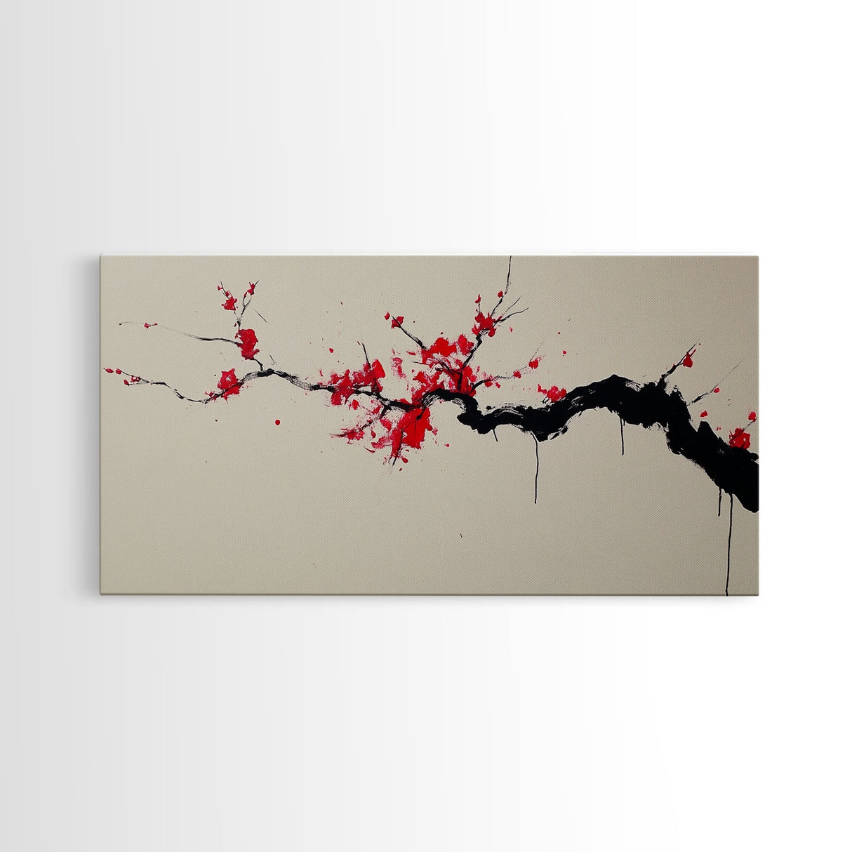 Retro Abstract Wall Art, Framed Canvas Print, Dead Branch Painting on a Black Background, Charcoal Sketch, Charcoal Painting Wall Art