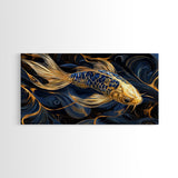 Black and Gold Koi Fish Framed Canvas Print, Wabi Sabi Style Home Decor, Koi Fish Painting Koi Fish Art, Modern Living Room Decor