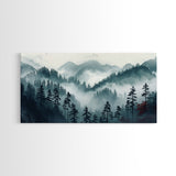 Foggy Mountain Landscape At The Break of Dawn, Framed Canvas Print, Foggy Landscape Painting, Blue Ridge Mountains Painting Print