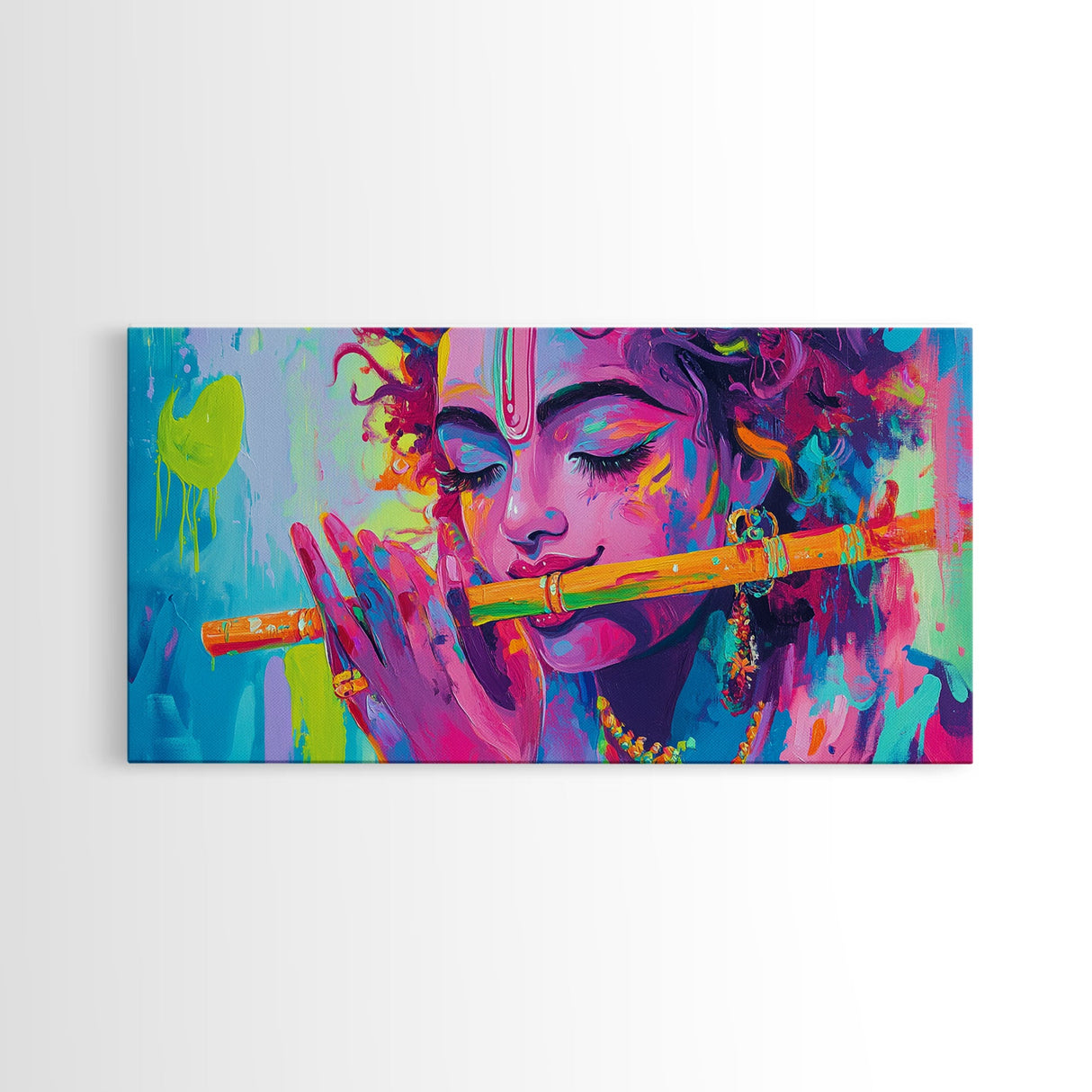 Radha Krishna Painting Print, Hindu Wall Art, Framed Canvas Print, Hinduism Wall Art, Krishna Wall Art, Krishna Playing A Flute