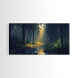 Sun Shines Through The Forest Trees, Framed Canvas Print, Fantasy Landscape Painting, Forest Landscape Oil Painting Print, Living Room Decor