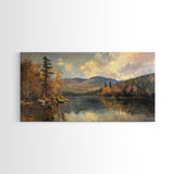 Mountains With Lake French Landscape Panoramic Oil Painting Canvas Print, Canvas with Wood Frame, Modern Living Room Wall Art