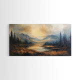 Foggy Mountain Forest Landscape Print, Ready To Hang - Large Panoramic Canvas Wall Art With Frame - Landscape Oil Painting For Living Room