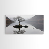 Lone Bonzai Tree On an Island Framed Canvas Print - Ready To Hang Wall Art - Wabi Sabi Landscape Painting - Japanese Style Wall Art