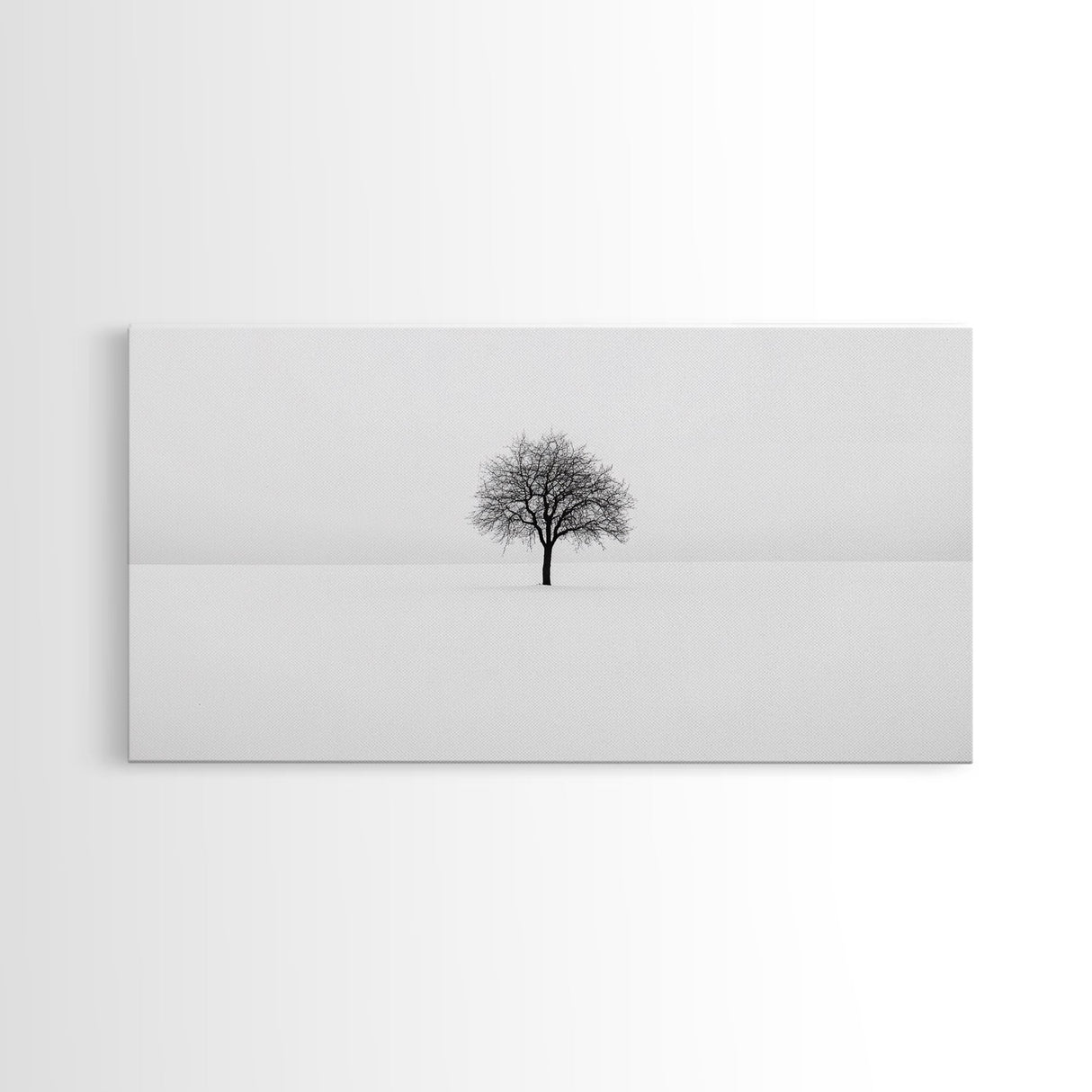 Footprints In the Snow Lead To a Lone Dead Tree - Framed Canvas Print - Ready To Hang Art - Moody Wall Art - Black and White Photography Print