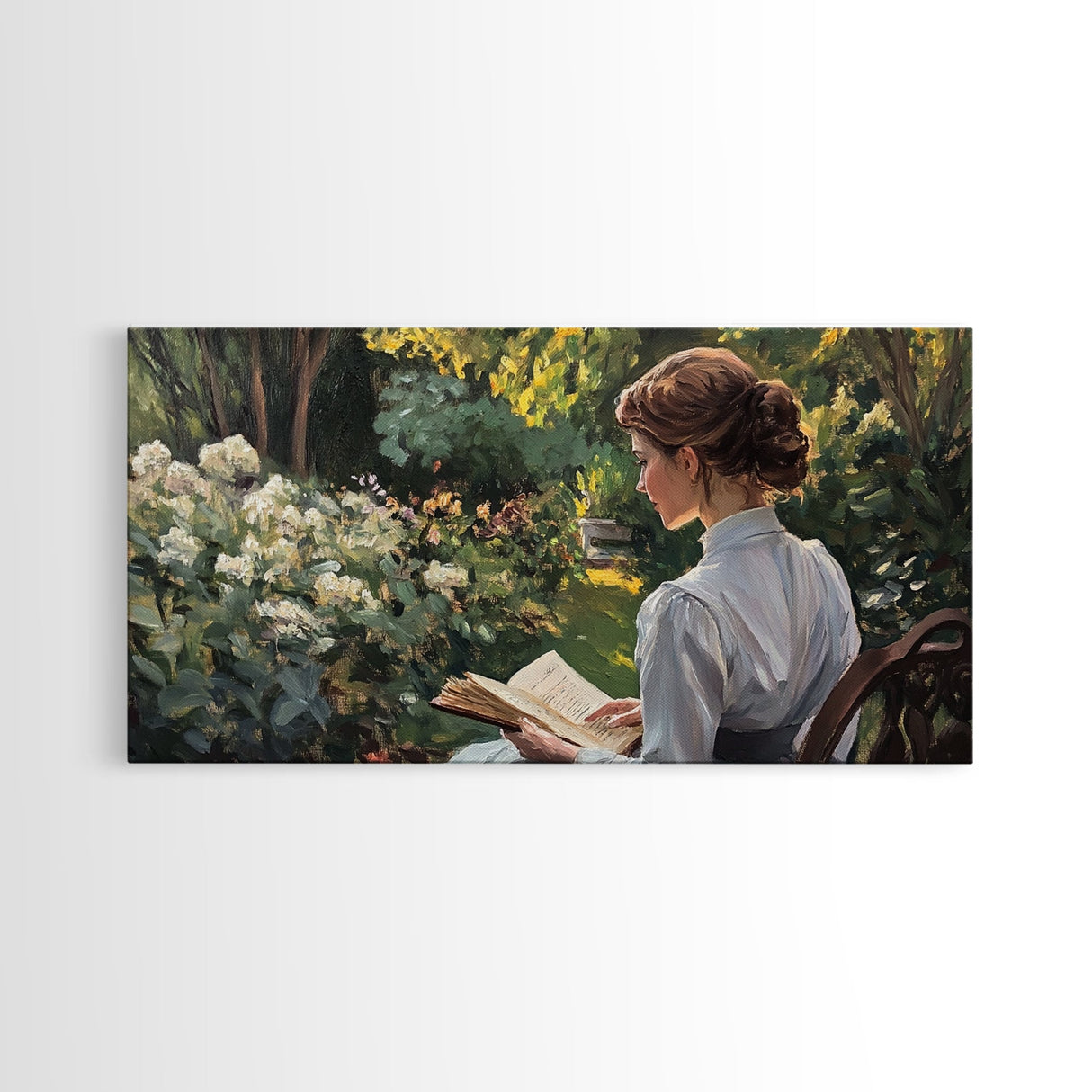 Victorian Oil Painting Print of a Woman In The Garden, Framed Canvas Print, Ready To Hang Art, Woman in Garden Painting Wall Art