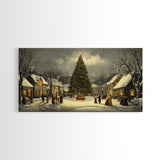 Christmas Village Framed Canvas Print Winter Decor, Canvas Wall Art, Victorian Christmas Oil Painting, Christmas Village Art