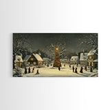 Festive Christmas Village Wall Art Framed Canvas Print, Festive Christmas Street Scene, Cozy Christmas Wall Art, Ready To Hang Xmas Decor