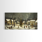 Bustling Christmas Street Scene Oil Painting Canvas Print, Snowy Holiday Night, Festive Victorian Christmas Village Oil Painting, Christmas Decor