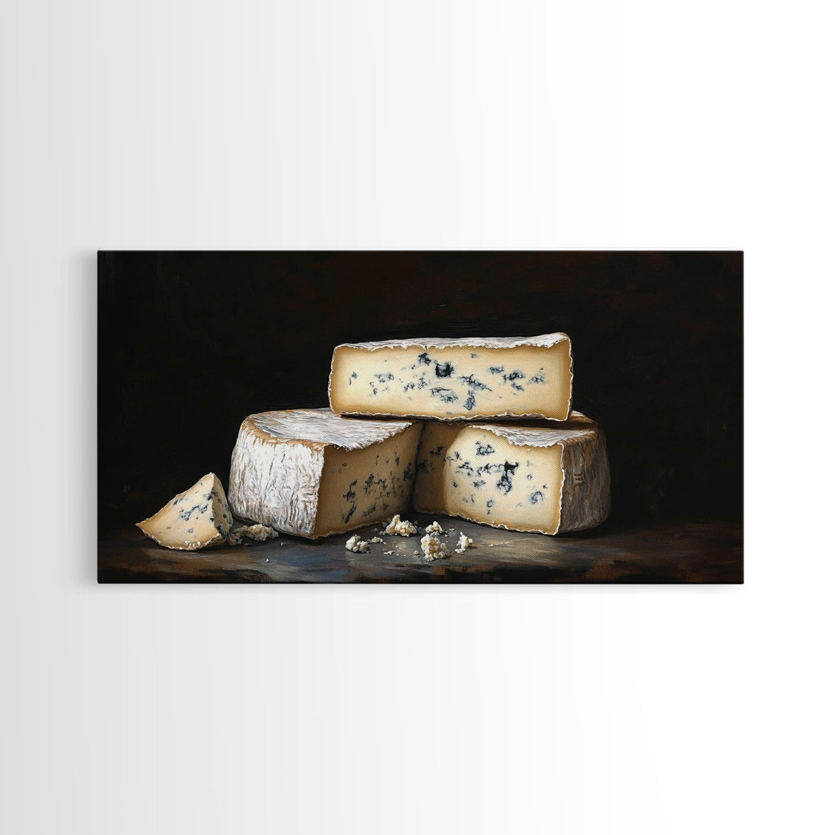 Still Life of Bleu Cheese - Frame Canvas Print - Kitsch Home Decor - Eclectic Kitchen Wall Art - Funny Kitchen Art - Cheese Painting - Cheese Art