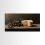 Still Life of FIgs and Cheese - Framed Canvas Print Ready To Hang Wall Art - Oil Painting Of Cheese, Cheese Painting, Kitchen Art