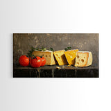 Still Life of Tomatoes and Cheese - Framed Canvas Print - Kitchen Wall Art - Kitsch Home Decor - Food Oil Painting Wall Art