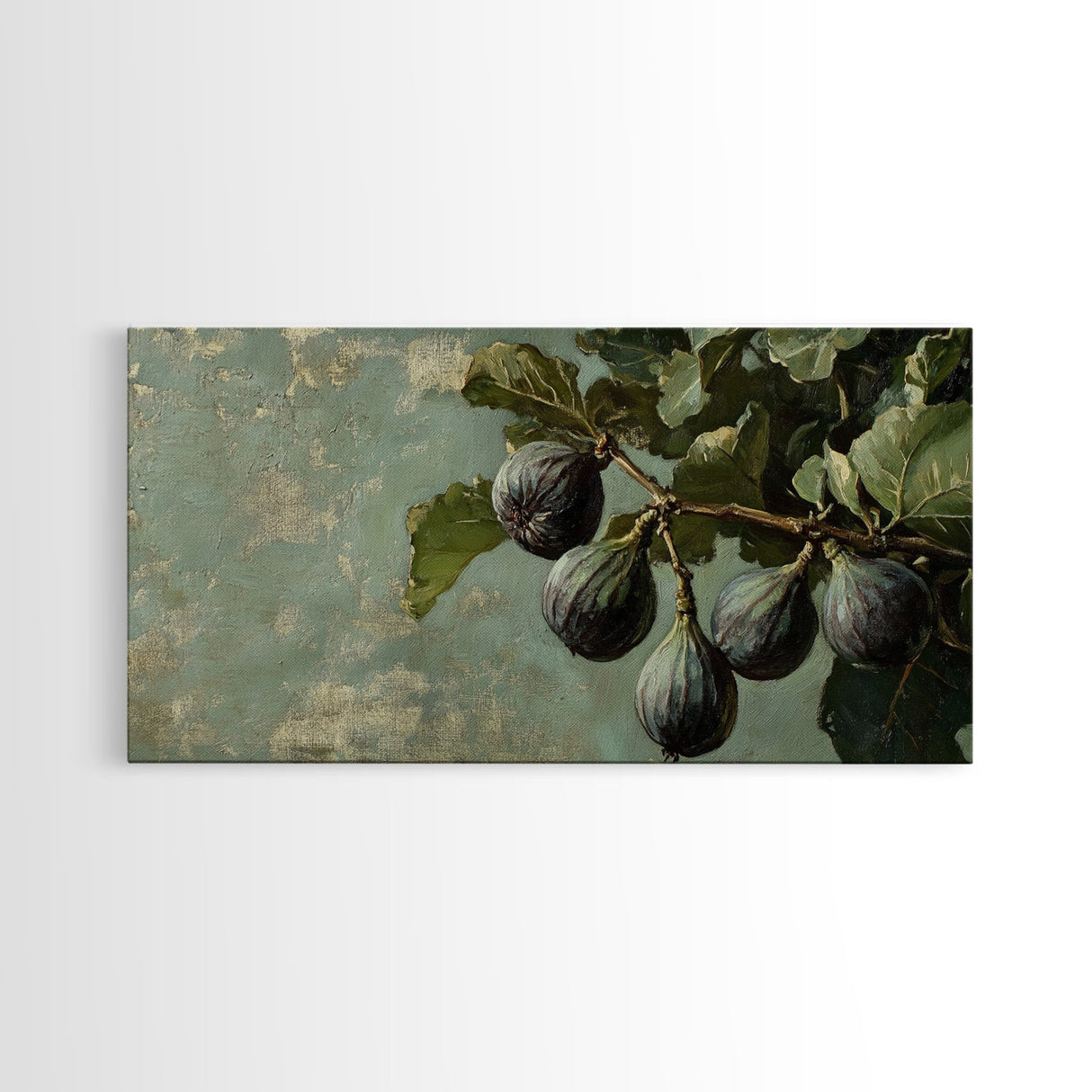 Figs On The Branch - Framed Canvas Print - Fig Painting - Fig Original Oil Painting Small Fruit Still Life Colorful Wall Art Hand Made Ready To hang
