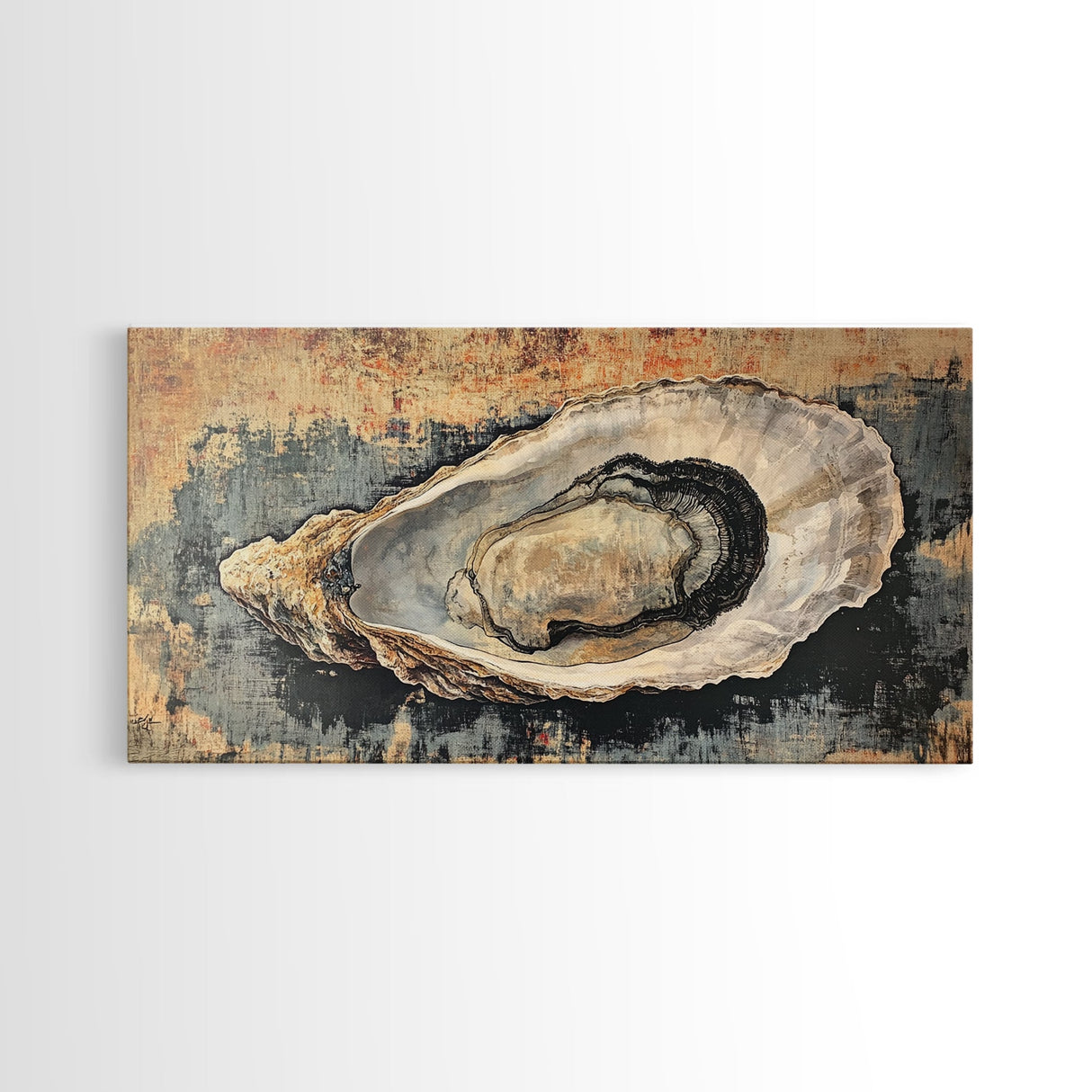 Oyster Shell Painting Canvas Print, Boho Nautical Decor, Coastal Wall Art, Framed Canvas Print, Minimalist Oyster Painting, Nautical Wall Art
