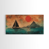 Wabi Sabi Wall Art, Japanese Sailboat Painting Print, Framed Canvas, Ocean Art, Beach House Decor, Bedroom Wall Art, Nautical Wall Art