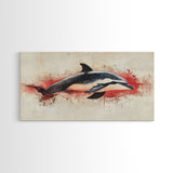 Wabi Sabi Waves and Dolphin Canvas Print, Entryway Decor, Cute Dolphin Wall Hangings for Bathroom Decor, Sea Life Wall Art, Dolphin Painting
