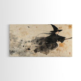 Wabi Sabi Witch Rides Her Broom - Framed Canvas Print - Witch Painting - Witchy Wall Art - Witch Decor