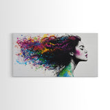 She Has Rainbow Waves in Her Flowing Hair - Portrait of a Woman - Framed Canvas Print - Pop Art - Loft Decor - Statement Piece Art