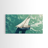 Bird's Eye View of a Sailboat Nautical Painting Print, Framed Canvas Art, Statement Piece, Nautical Centerpiece Wall Art