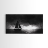 Black and White Sketch Print of a Sailboat In a Storm, Framed Canvas Print, Nautical Wall Art, Nautical Home Decor