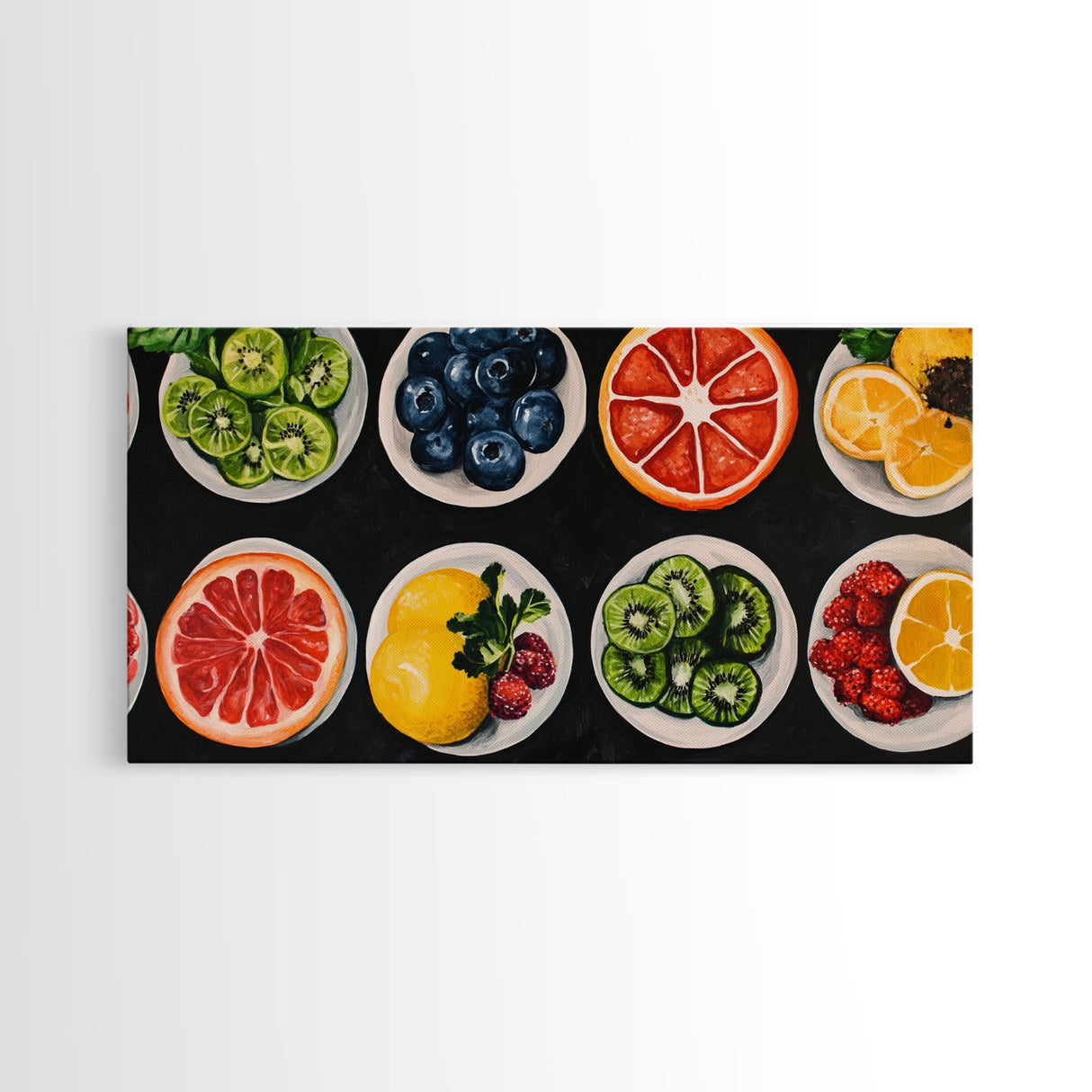 Fruit Basket Painting Canvas Print, Modern Fswmrhouse Kitchen Wall Art, Vintage Fruit Art For Dining Room Framed and Ready To Hang