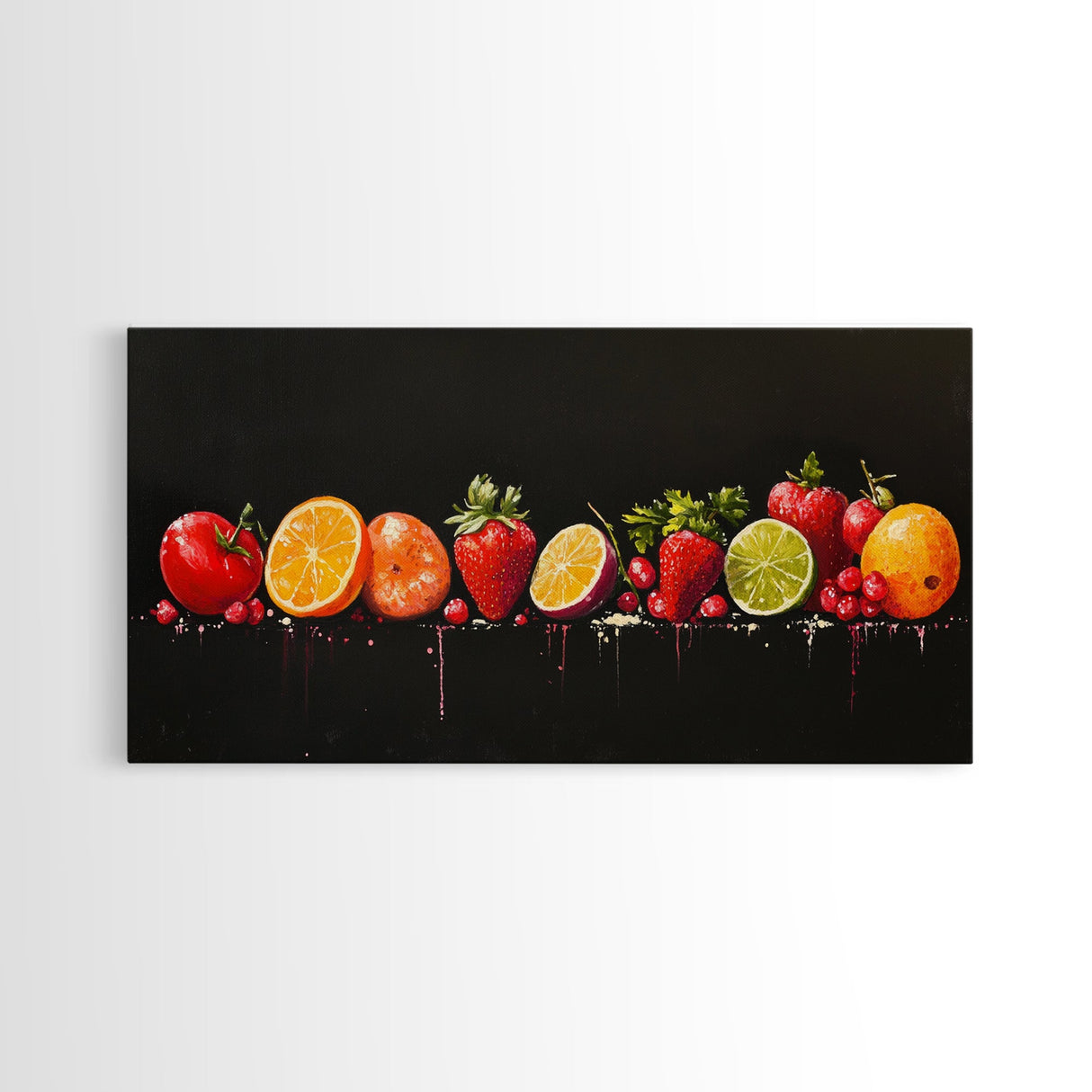 Funky Fruit Painting Print, Framed Canvas Art, Fruit Painting Rustic Large Farmhouse Kitchen Wall Art Vintage Fruit Wall Art For Kitchen