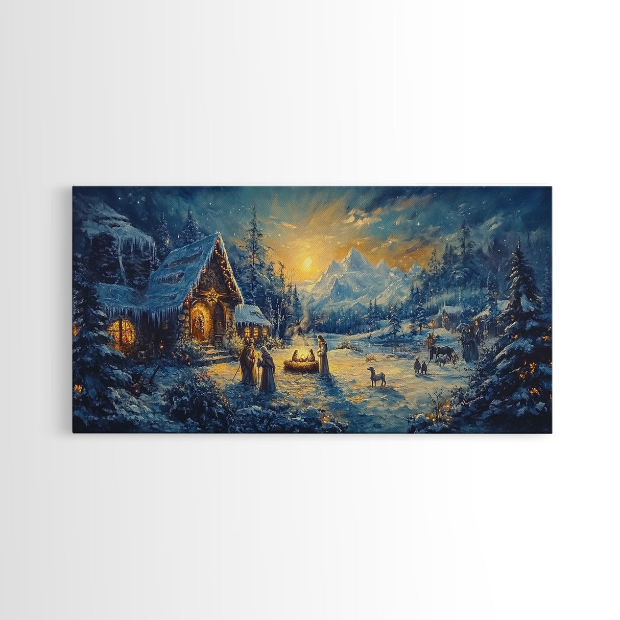 Christmas Nativity Oil Painting Print, Christmas Wall Art, Framed Christmas Canvas Art, Christmas Home Decor, Seasonal Wall Art