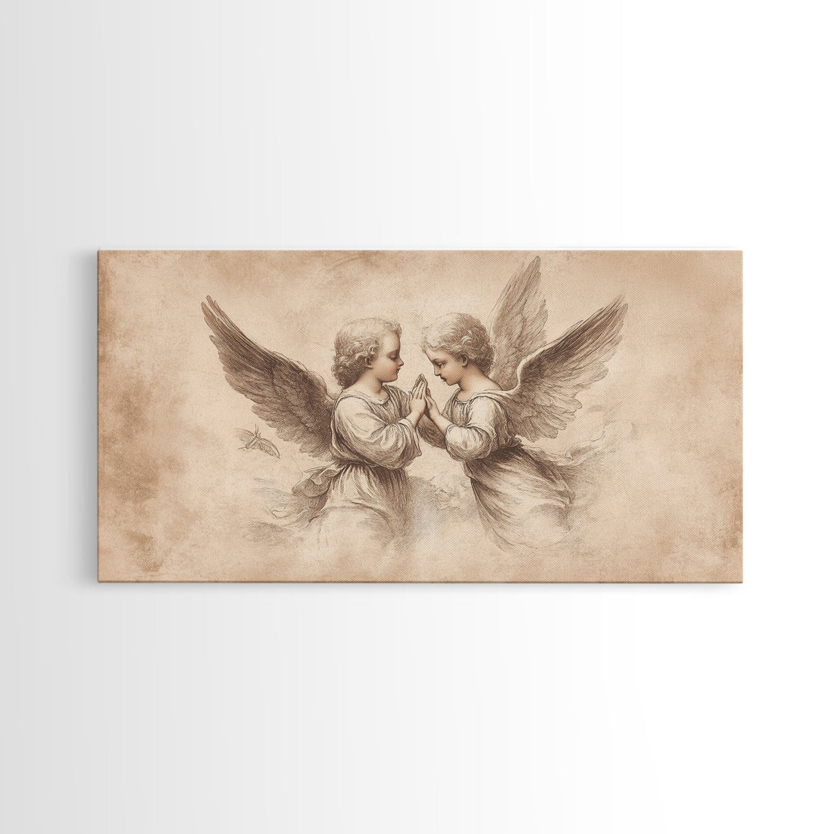 Guardian Angel Wall Art, Angel Painting Canvas Print, Angel Sketch, Angelic Home Decor, Christian Art, Christianity Home Decor