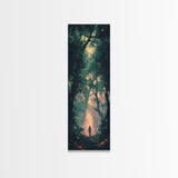 Forest at Dusk Painting Framed Canvas Print Long Narrow Wall Art, Rustic Decor Above Couch Art, Tall Skinny Art Gift Idea Christmas