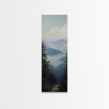 Misty Mountain Fog Framed Canvas Print Peaceful Nature Landscape Painting, Smoky Mountain Art, Above Bed Wall Art, Blue and Green Wall Art, Guest Room Art