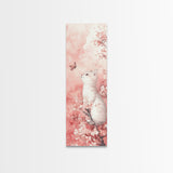 White Cat and Butterfly Canvas Print Light Pink Wall Art Cherry Blossom Painting Whimsical Art Bedroom Decor Gift Idea