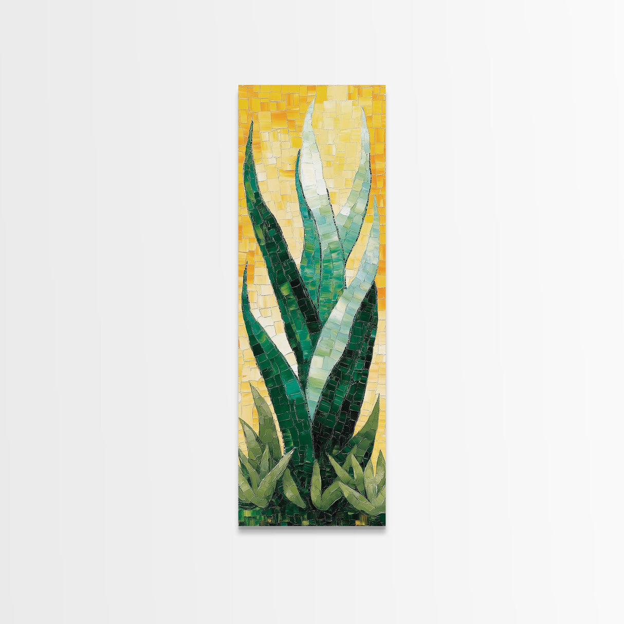 Mosaic Agave Plant Framed Canvas Print Botanical Prints Green Wall Art Rustic Decor Whimsical Art Kitchen Decor