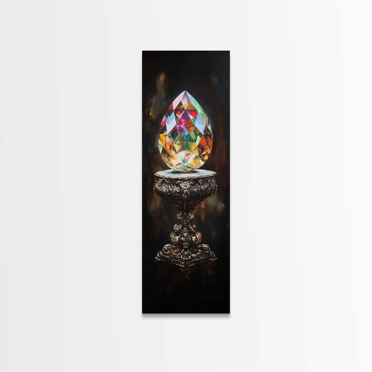 Faceted Crystal on Pedestal Canvas Print Gemstone Painting Sacred Geometry Art Original Artwork Above Couch Decor