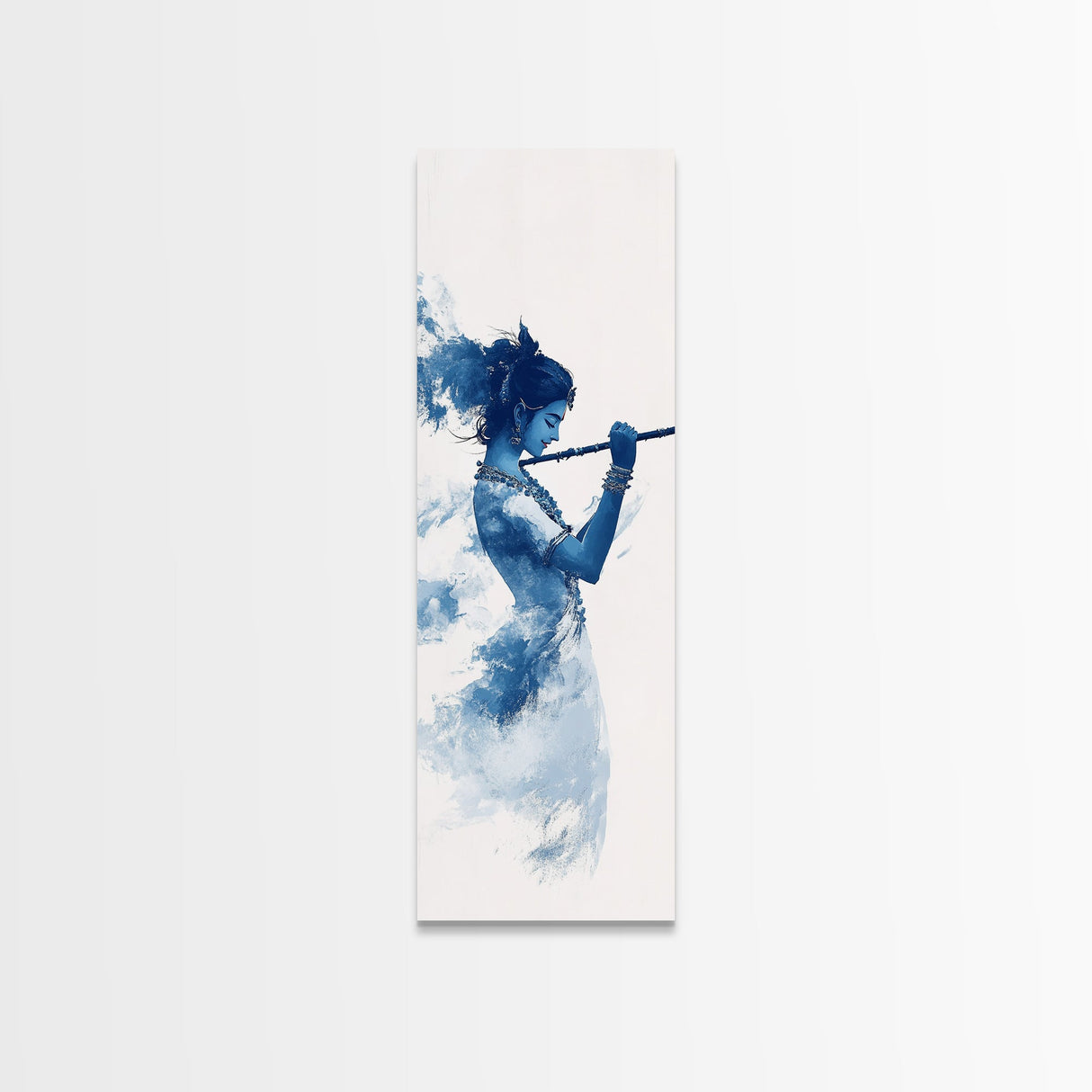 Painting of Krishna Canvas Print Framed Wall Art, Indian Art, Hindu Decor, Vertical Skinny Art, Tall Narrow Wall Art