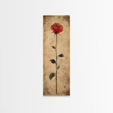 Framed Canvas Print of Elegant Red Rose, Botanical Art, Rustic Wall Art, Gift Idea, Minimalist Nature Art, Above Bed Wall Art