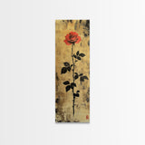 Golden Background Rose Art Canvas Print, Elegant Rose with Dark Leaves, Chinoiserie Style Wall Art, Framed Canvas Print, Gift Idea Her