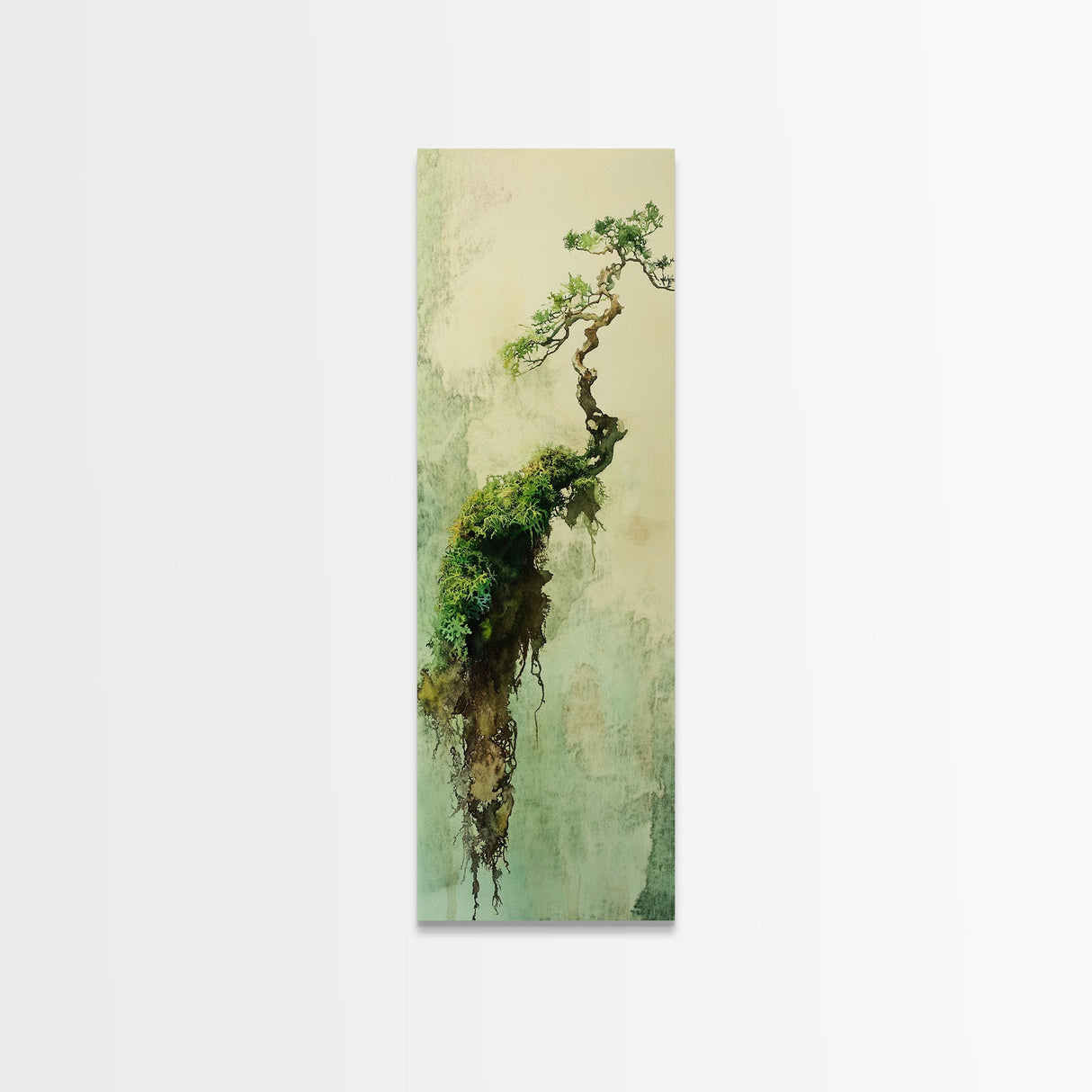 Framed Canvas Print Wabi Sabi Botanical Art Mossy Tree Artwork Unique Nature Decor Tall Skinny Art Wabi Sabi Wall Art Living Room Accent