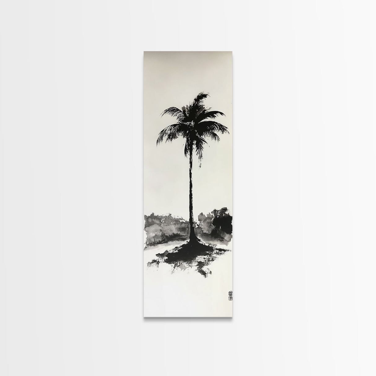 Canvas Print Black and White Palm Tree Painting Minimalist Tropical Wall Art, Wabi Sabi Art, Above Couch Decor, Tall Skinny Art Print