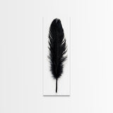 Black Feather Wall Art, Black Feather Painting Canvas Print, Boho Minimalist Home Decor, Feather Art, Tall Narrow Art, Skinny Art