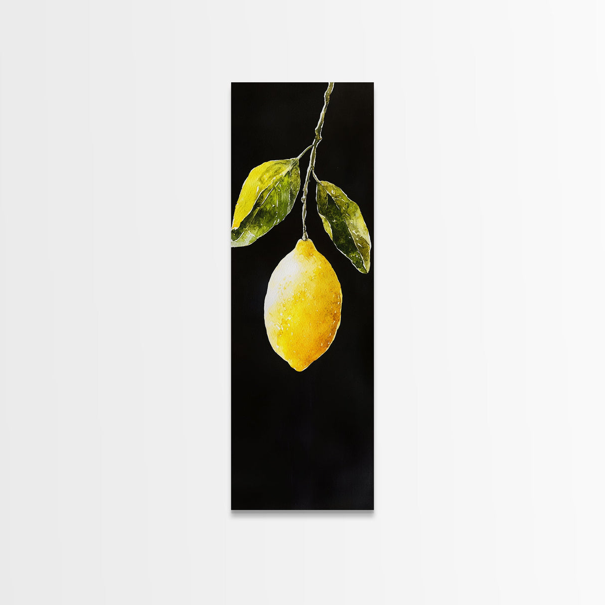 Minimalist Lemon Art Botanical Print on Black Canvas, Framed Option Available, Living Room Decor, Citrus Art, Modern Kitchen Wall Art
